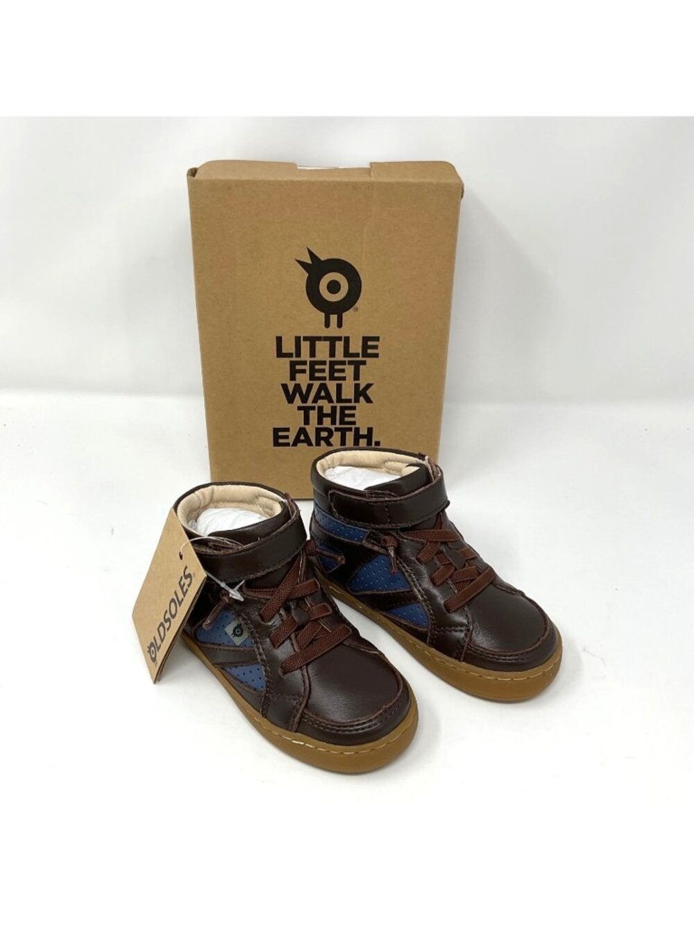 Old Soles The Squad Boys Brown Petrol Leather Sneakers US 6 Toddler Hook & Loop